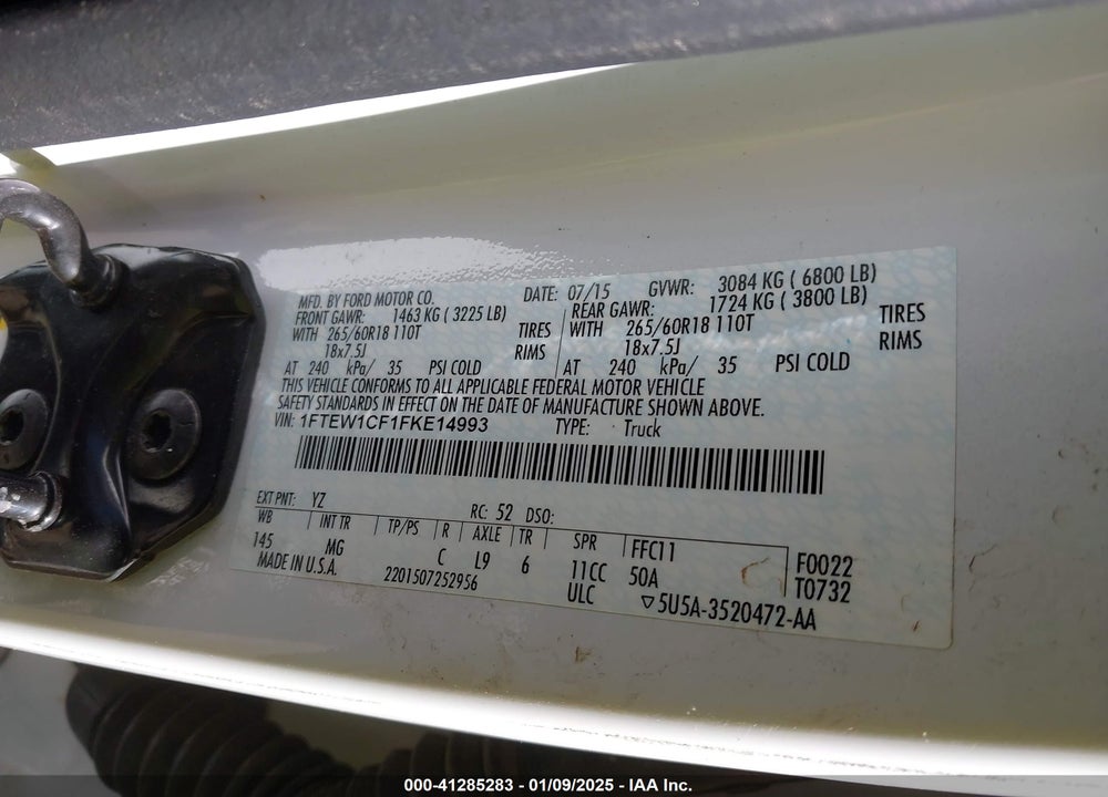 2015 FORD F-150 VIN: 1FTEW1CF1FKE14993