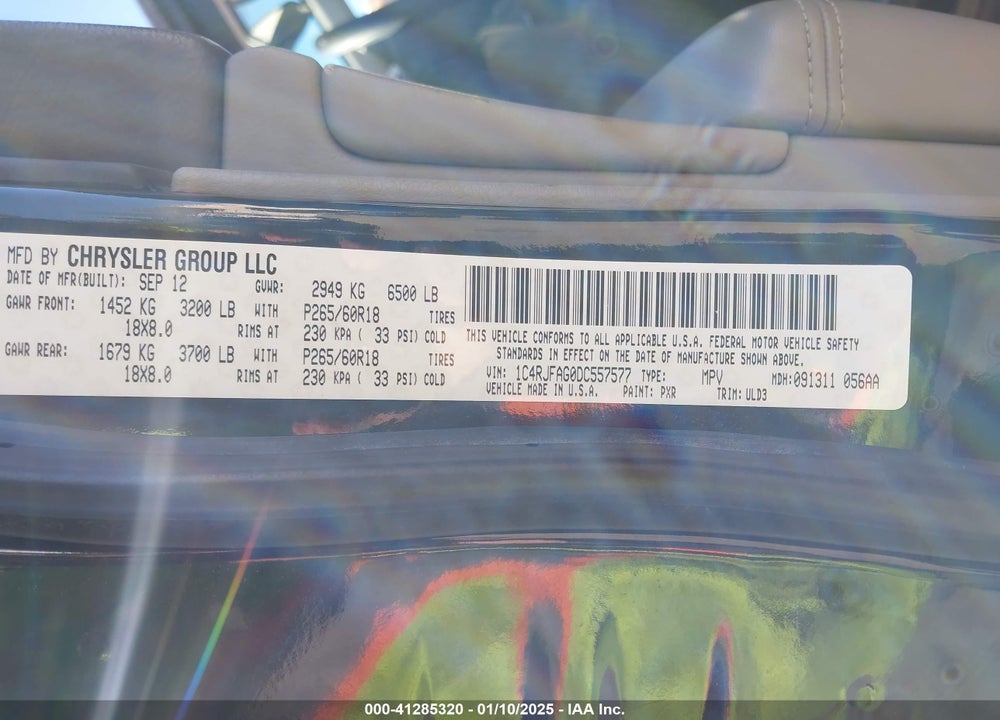 2013 JEEP GRAND CHEROKEE LAREDO VIN: 1C4RJFAG0DC557577