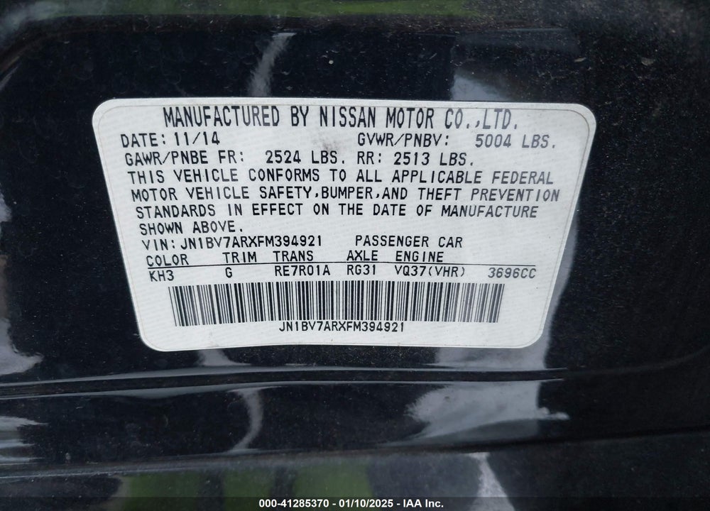 2015 INFINITI Q50 PREMIUM VIN: JN1BV7ARXFM394921