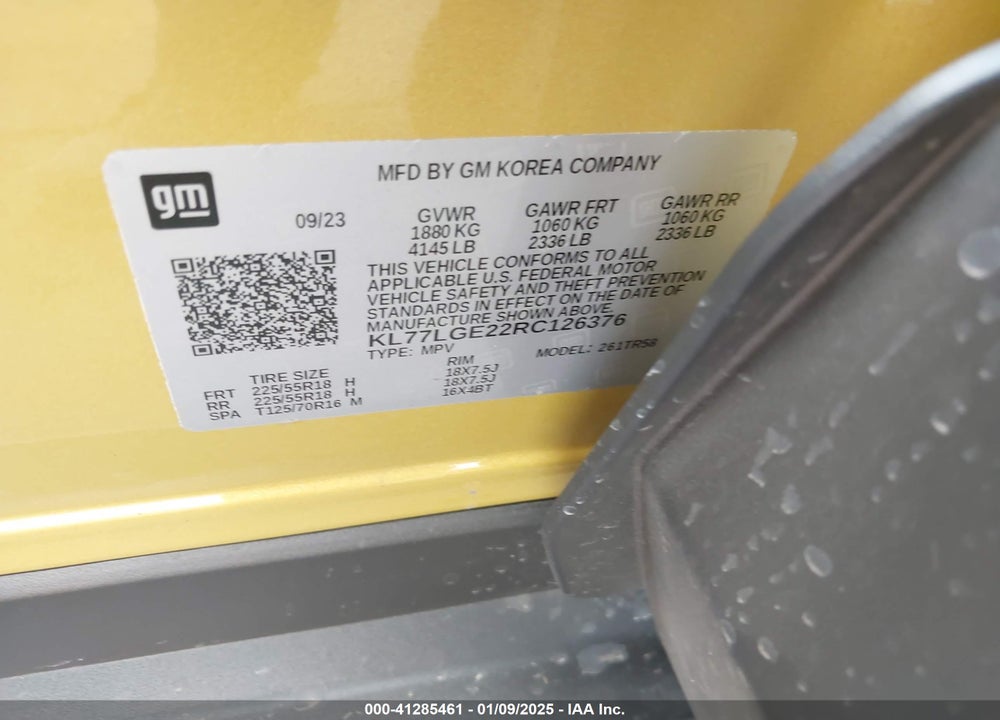 2024 CHEVROLET TRAX 1RS VIN: KL77LGE22RC126376