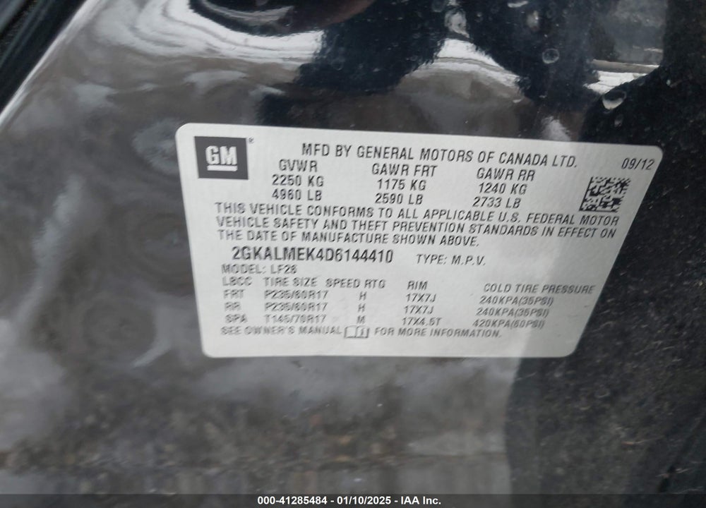 2013 GMC TERRAIN SLE-1 VIN: 2GKALMEK4D6144410
