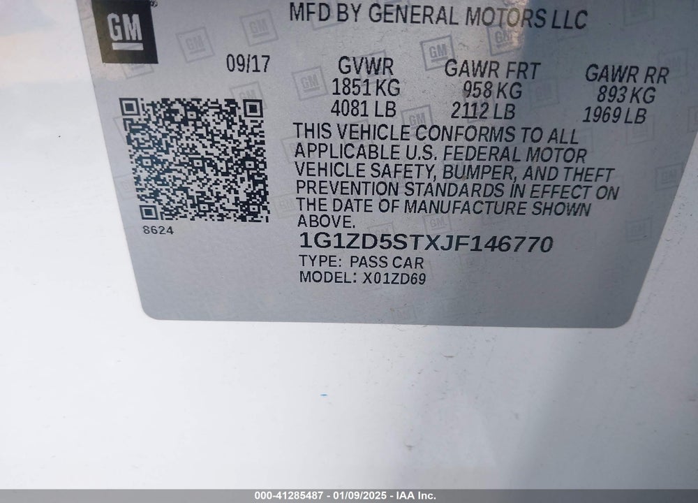 2018 CHEVROLET MALIBU VIN: 1G1ZD5STXJF146770