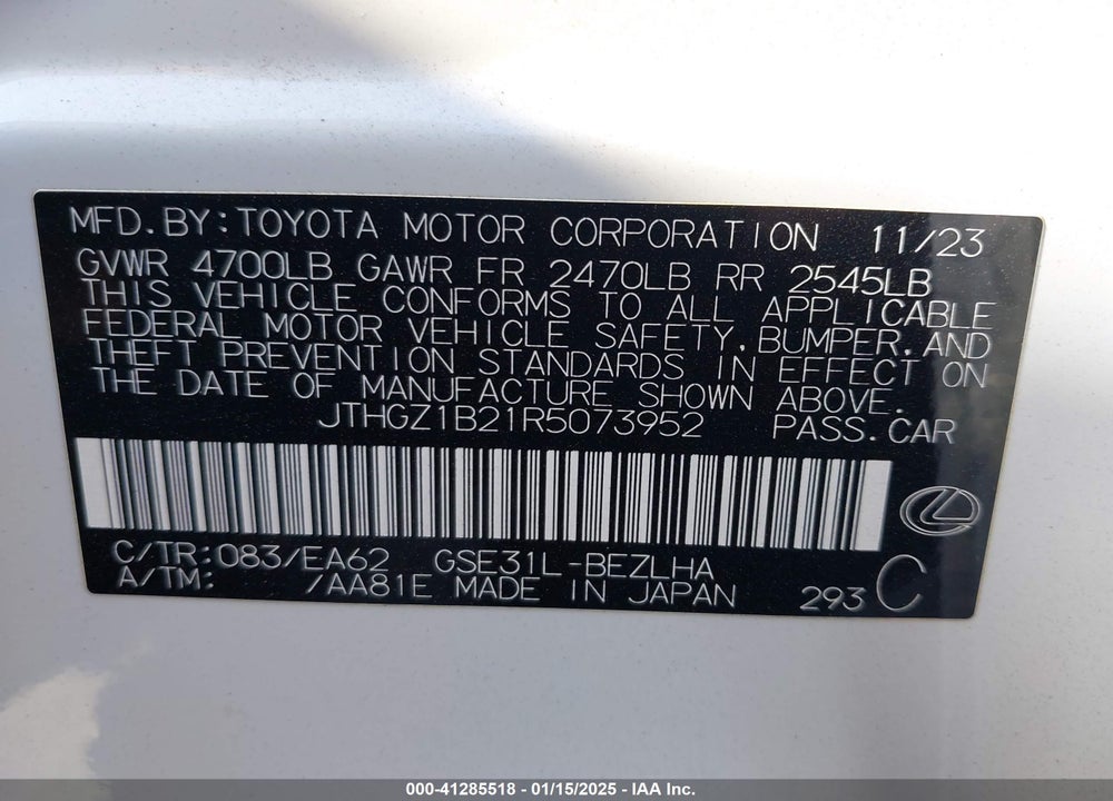 2024 LEXUS IS 350 F-SPORT VIN: JTHGZ1B21R5073952