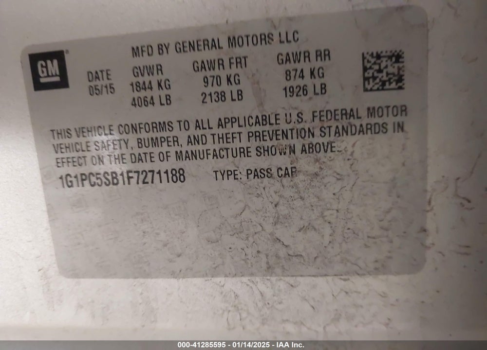 2015 CHEVROLET CRUZE VIN: 1G1PC5SB1F7271188