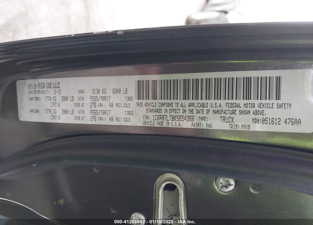 2019 RAM 1500 CLASSIC VIN: 1C6RR7LT8KS654366