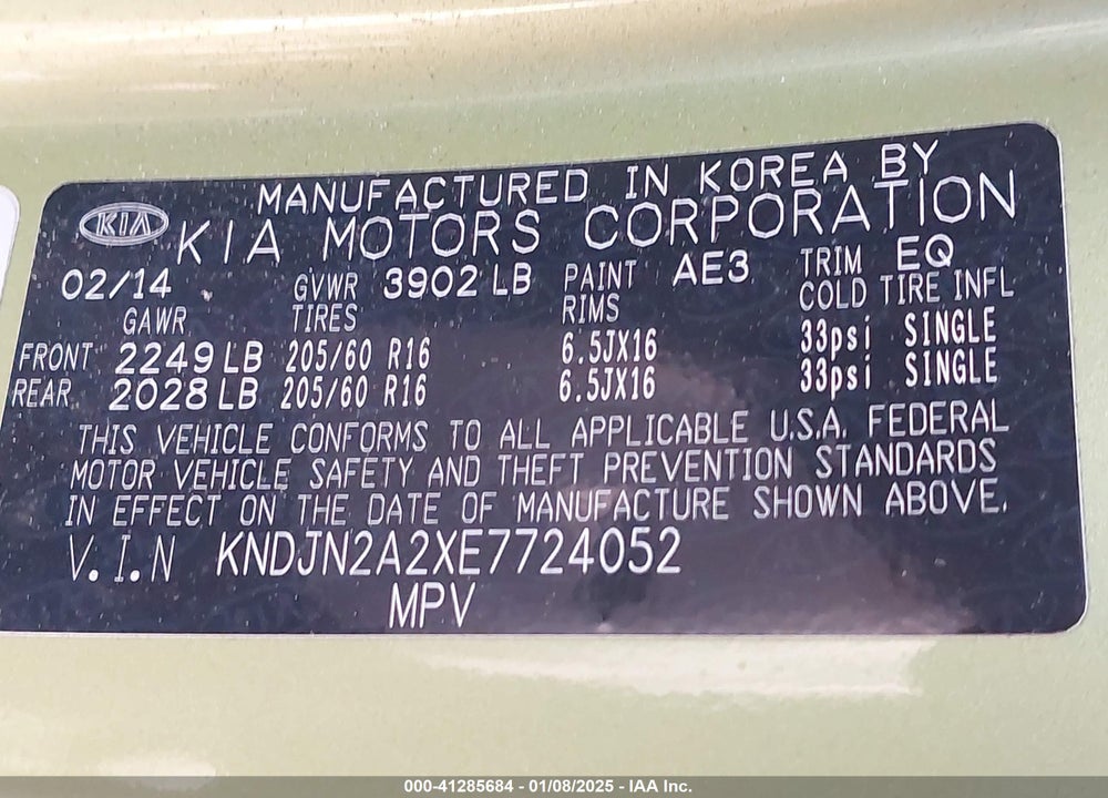 2014 KIA SOUL VIN: KNDJN2A2XE7724052