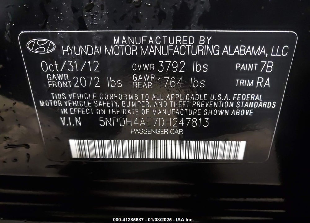 2013 HYUNDAI ELANTRA GLS VIN: 5NPDH4AE7DH247813