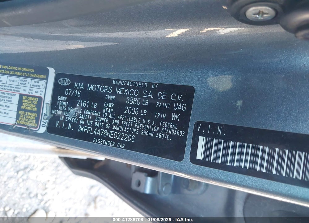 2017 KIA FORTE VIN: 3KPFL4A78HE022206