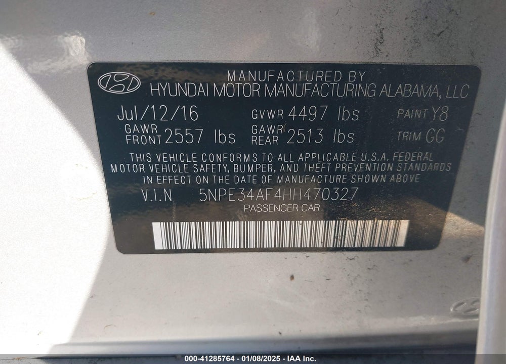 2017 HYUNDAI SONATA VIN: 5NPE34AF4HH470327