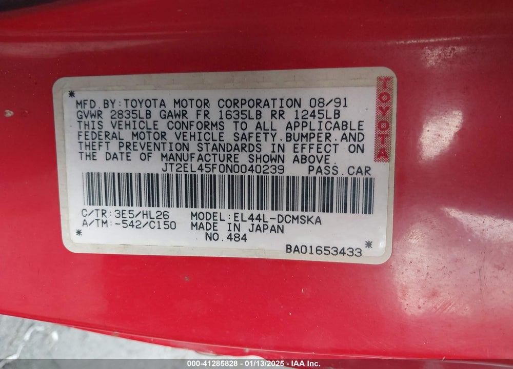 1992 TOYOTA PASEO VIN: JT2EL45F0N0040239