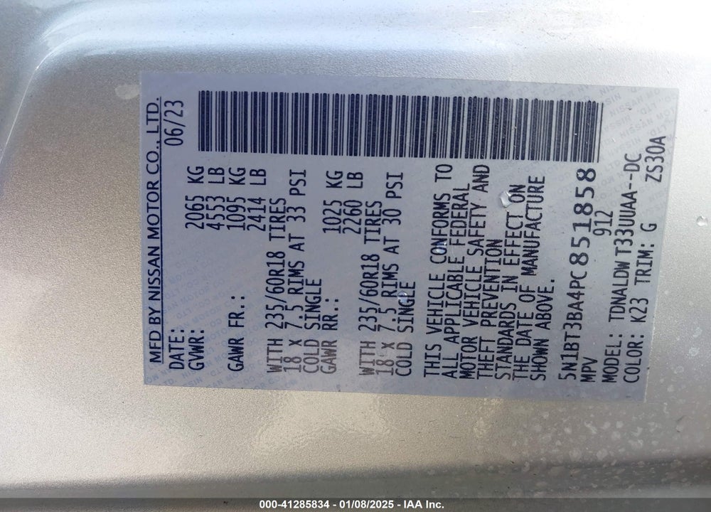 2023 NISSAN ROGUE SV FWD VIN: 5N1BT3BA4PC851858