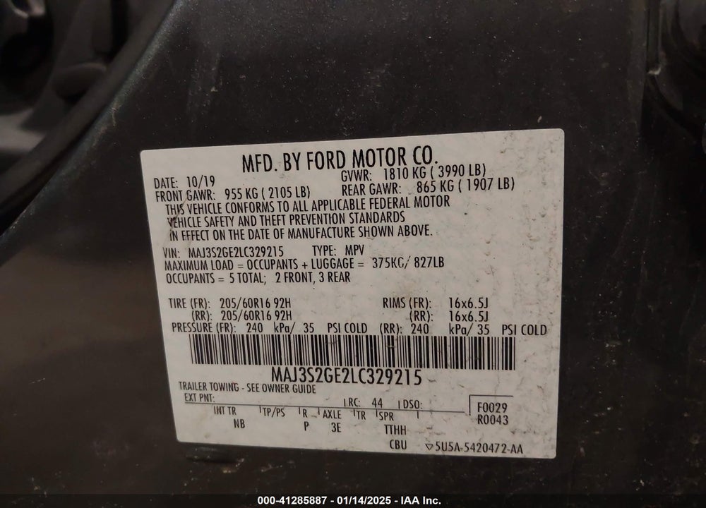 2020 FORD ECOSPORT SE VIN: MAJ3S2GE2LC329215