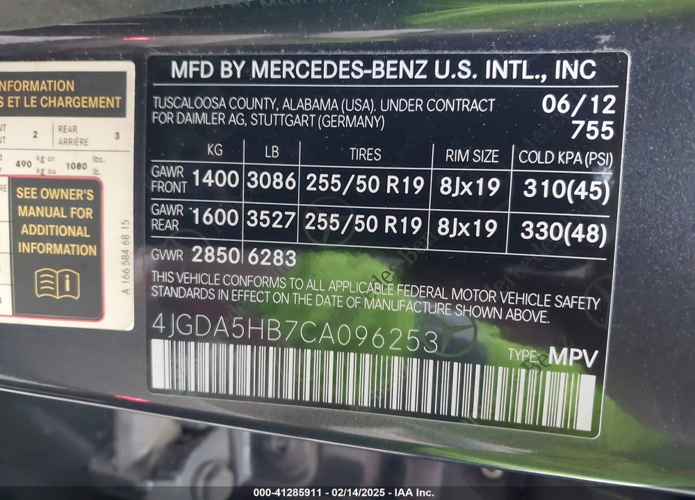 2012 MERCEDES-BENZ ML 350 4MATIC VIN: 4JGDA5HB7CA096253