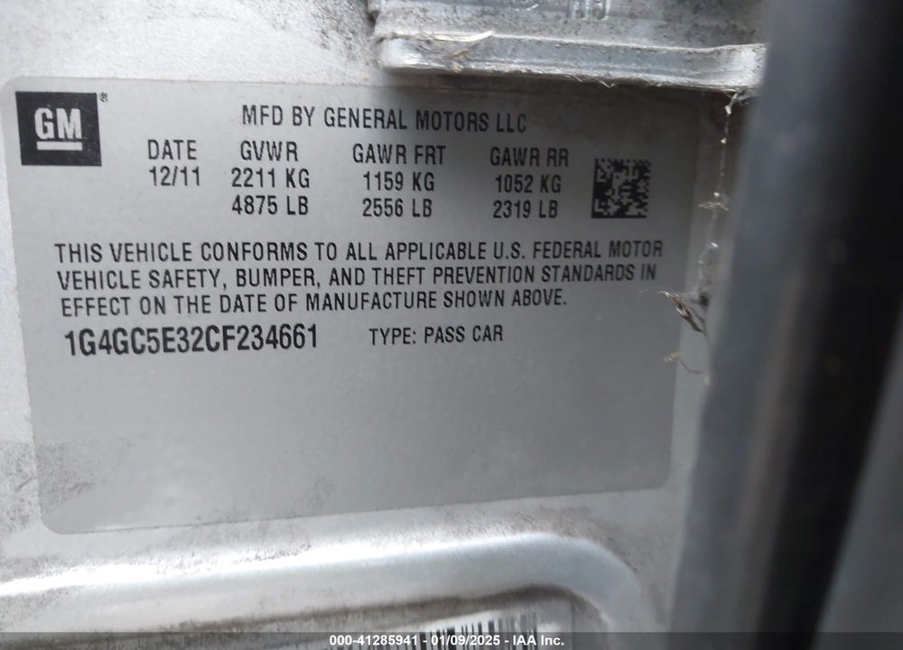 2012 BUICK LACROSSE LEATHER GROUP VIN: 1G4GC5E32CF234661