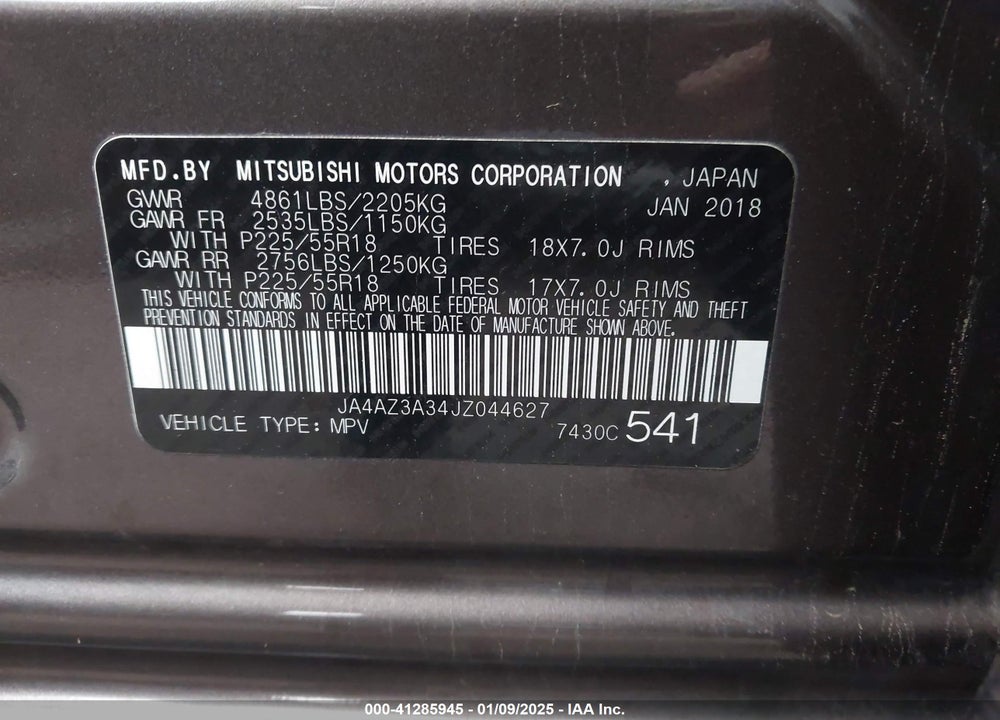 2018 MITSUBISHI OUTLANDER SEL VIN: JA4AZ3A34JZ044627