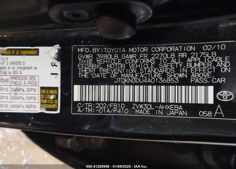 2010 TOYOTA PRIUS III VIN: JTDKN3DU4A0136853