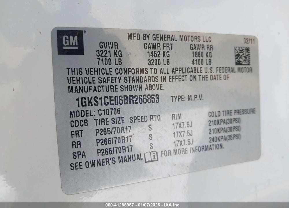 2011 GMC YUKON SLT VIN: 1GKS1CE06BR266853