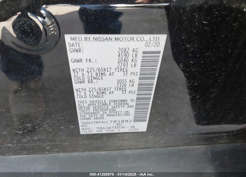 2020 NISSAN ROGUE SV FWD VIN: 5N1AT2MT4LC785892