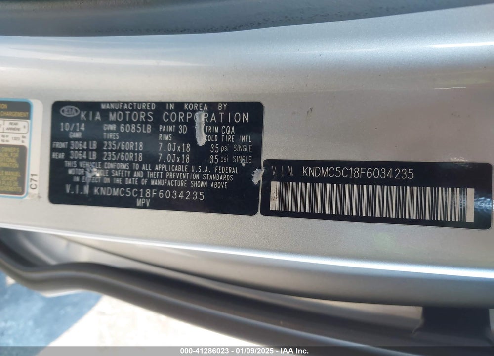 2015 KIA SEDONA EX VIN: KNDMC5C18F6034235