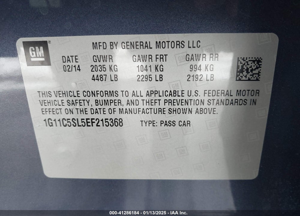 2014 CHEVROLET MALIBU VIN: 1G11C5SL5EF215368