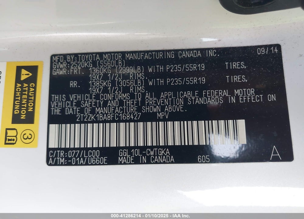 2015 LEXUS RX 350 VIN: 2T2ZK1BA8FC168427