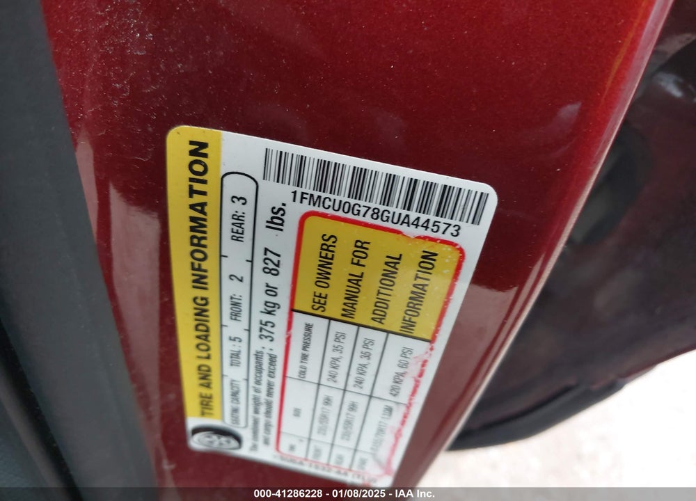 2016 FORD ESCAPE SE VIN: 1FMCU0G78GUA44573