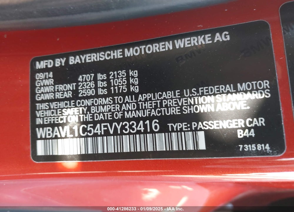 2015 BMW X1 VIN: WBAVL1C54FVY33416