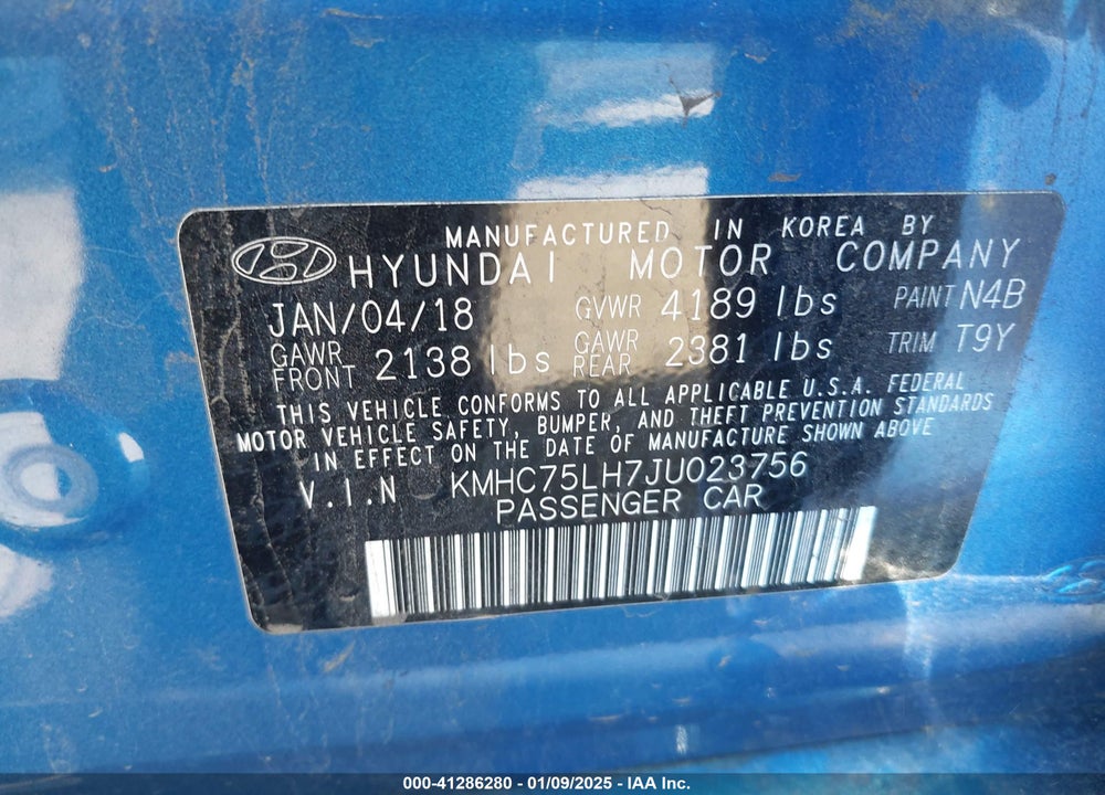 2018 HYUNDAI IONIQ ELECTRIC VIN: KMHC75LH7JU023756