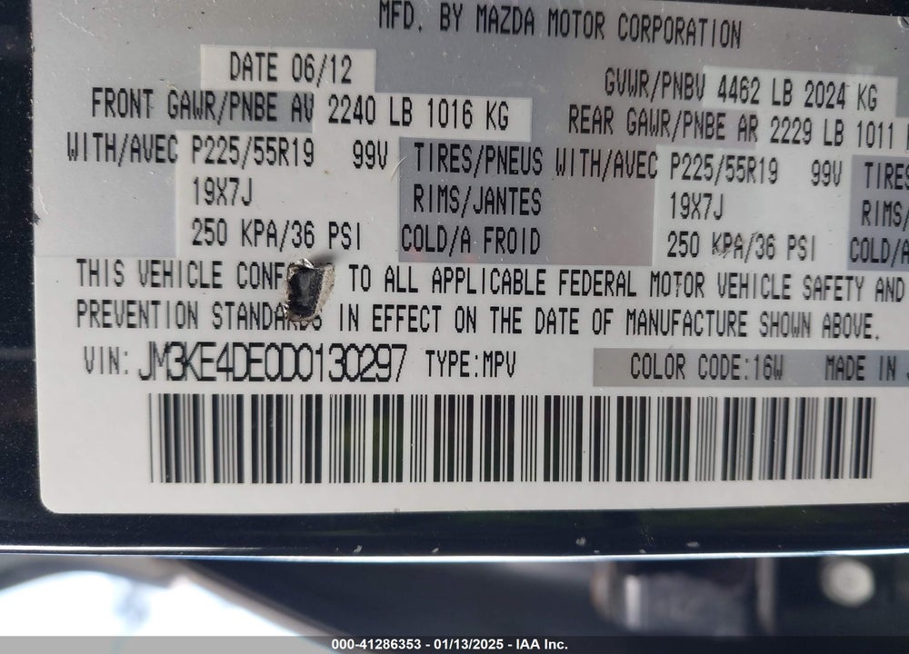 2013 MAZDA CX-5 GRAND TOURING VIN: JM3KE4DE0D0130297