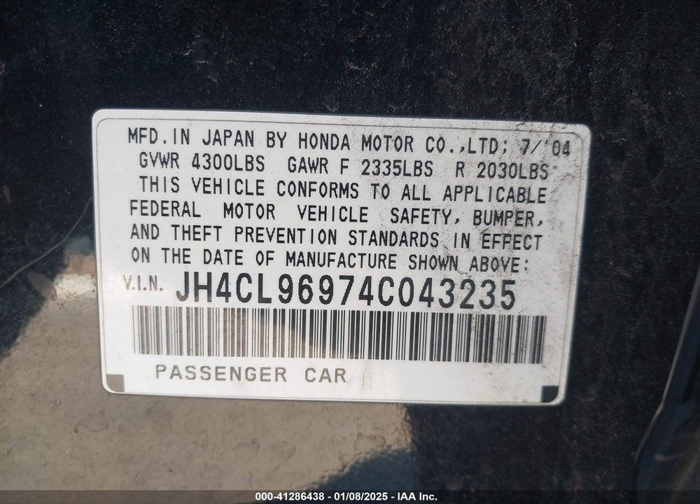 2004 ACURA TSX VIN: JH4CL96974C043235