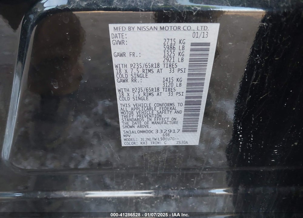 2013 INFINITI JX35 VIN: 5N1AL0MM0DC332917