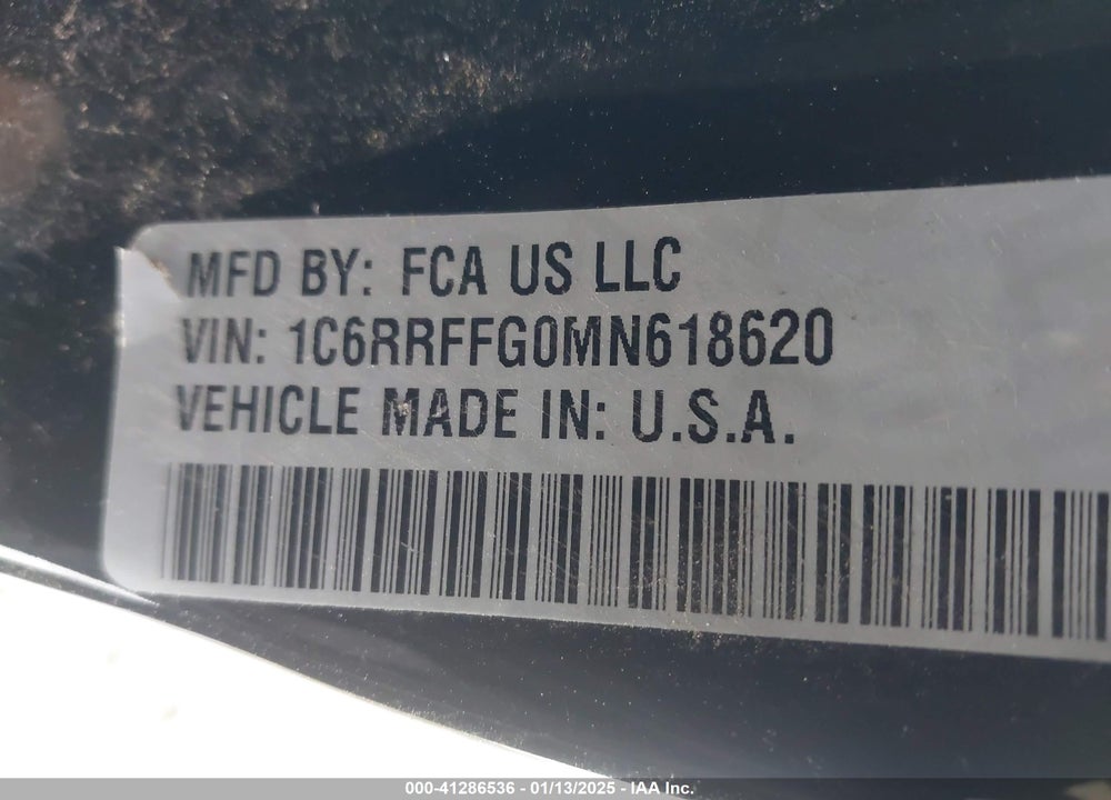 2021 RAM 1500 VIN: 1C6RRFFG0MN618620