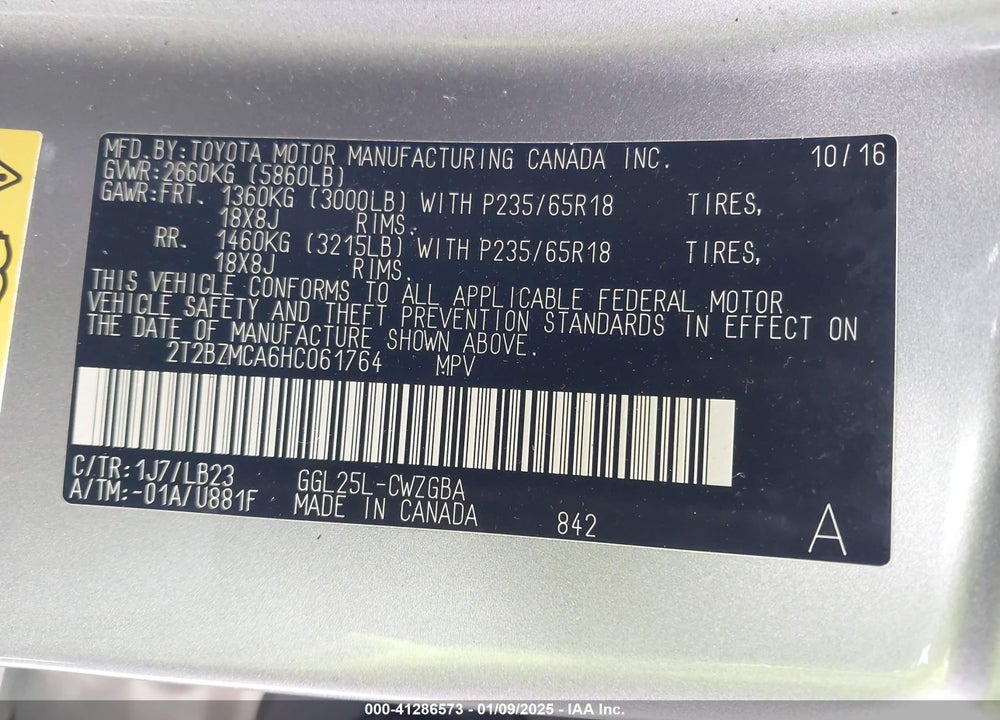 2017 LEXUS RX 350 VIN: 2T2BZMCA6HC061764