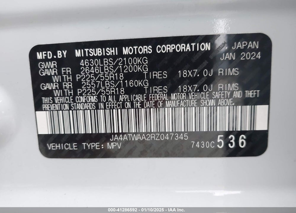2024 MITSUBISHI ECLIPSE CROSS SE S-AWC VIN: JA4ATWAA2RZ047345