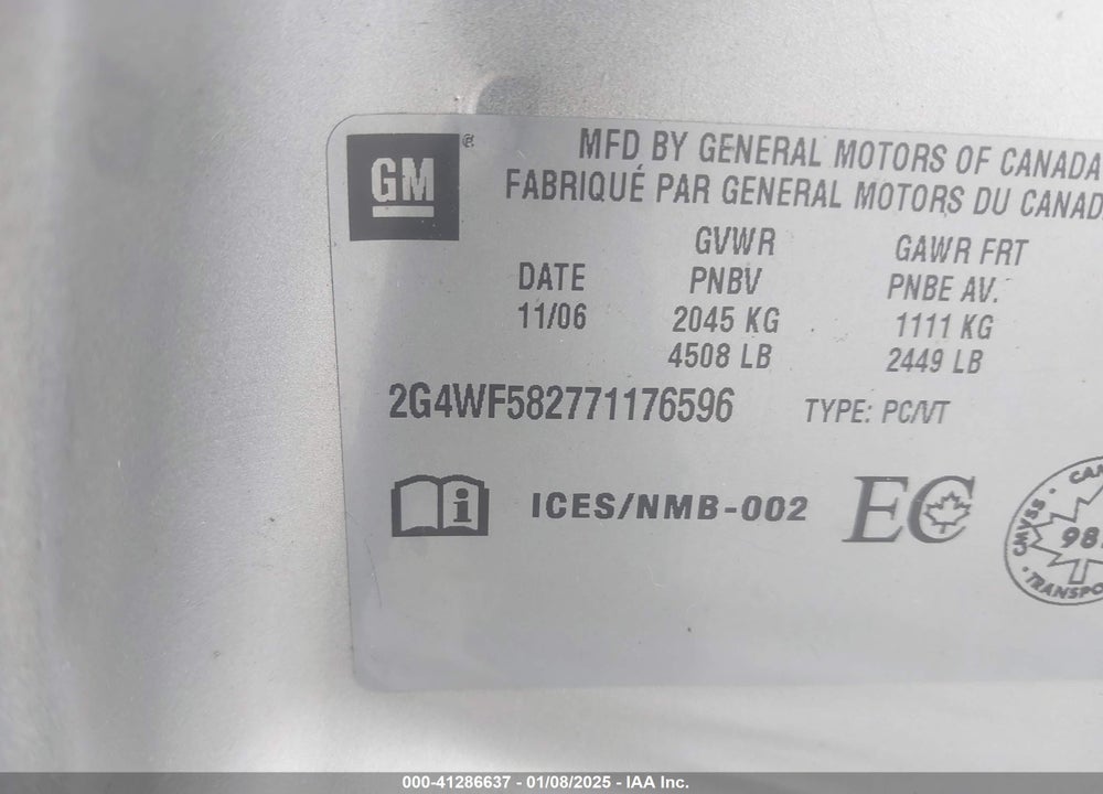 2007 BUICK ALLURE CX VIN: 2G4WF582771176596