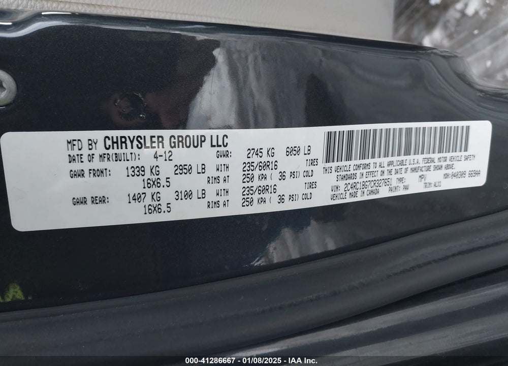 2012 CHRYSLER TOWN & COUNTRY TOURING VIN: 2C4RC1BG7CR327651