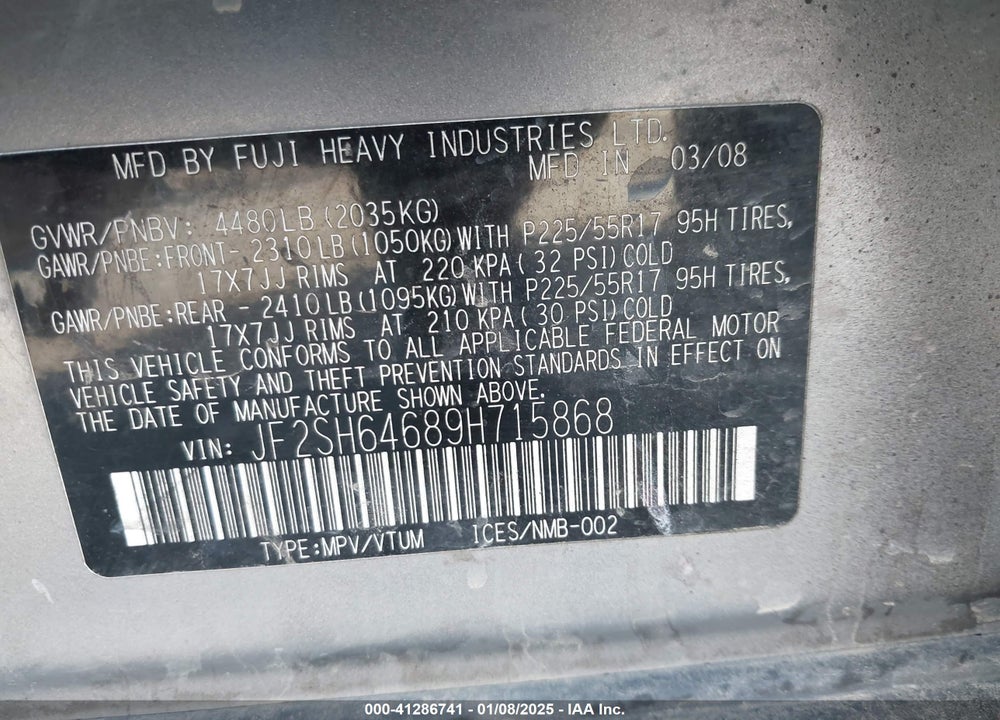 2009 SUBARU FORESTER 2.5X L.L. BEAN EDITION VIN: JF2SH64689H715868
