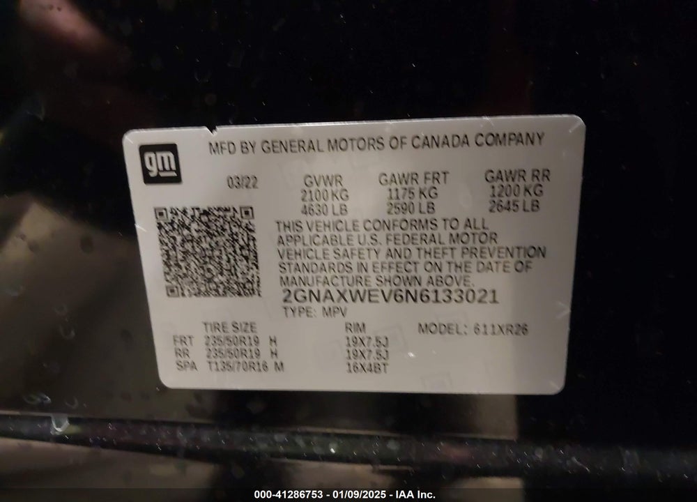 2022 CHEVROLET EQUINOX AWD RS VIN: 2GNAXWEV6N6133021