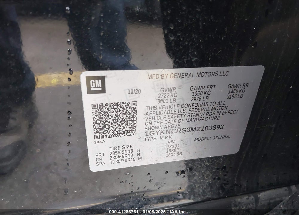 2021 CADILLAC XT5 FWD PREMIUM LUXURY VIN: 1GYKNCRS3MZ103893
