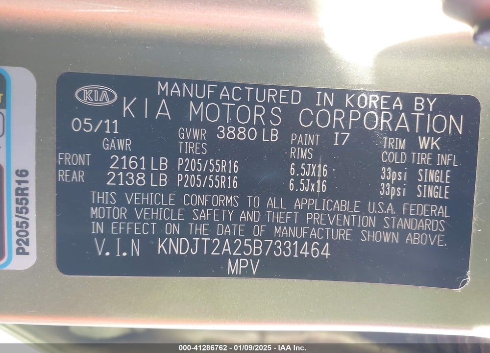 2011 KIA SOUL VIN: KNDJT2A25B7331464