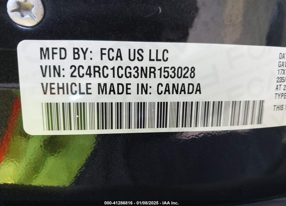 2022 CHRYSLER VOYAGER LX VIN: 2C4RC1CG3NR153028