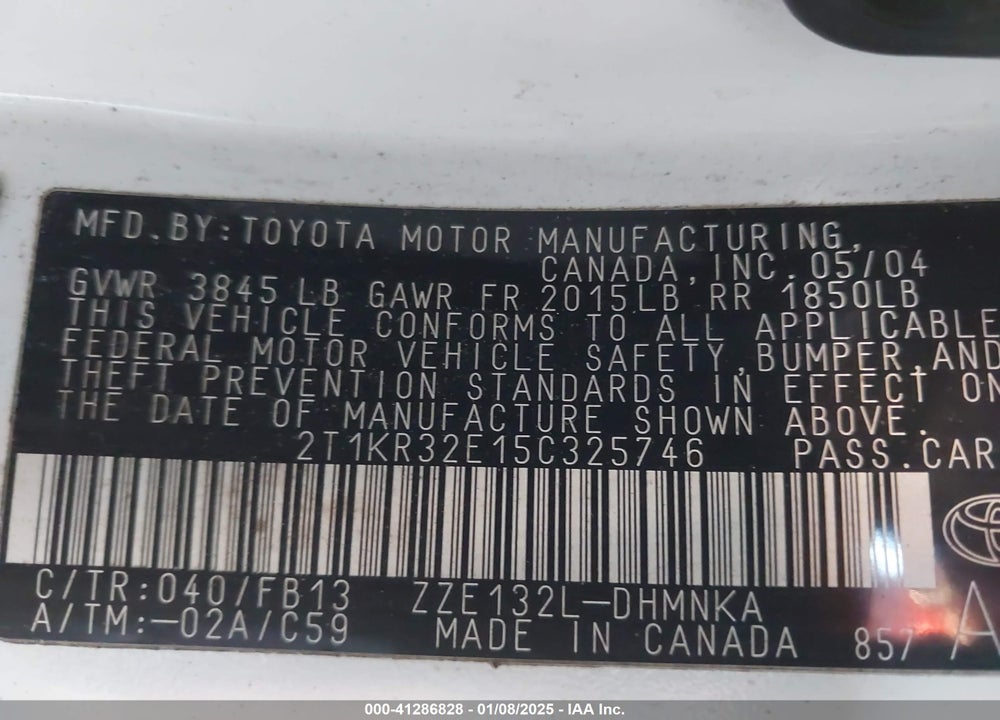 2005 TOYOTA MATRIX/XR VIN: 2T1KR32E15C325746