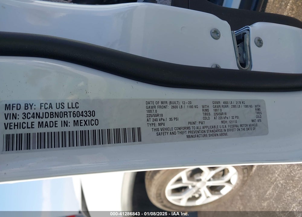 2024 JEEP COMPASS LATITUDE 4X4 VIN: 3C4NJDBN0RT604330