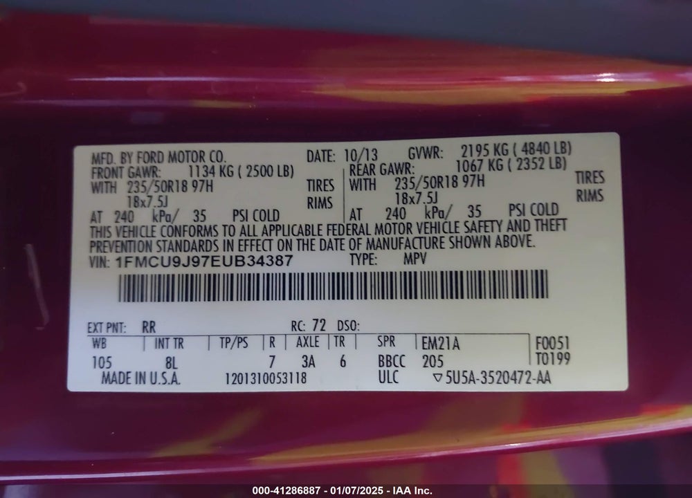 2014 FORD ESCAPE TITANIUM VIN: 1FMCU9J97EUB34387