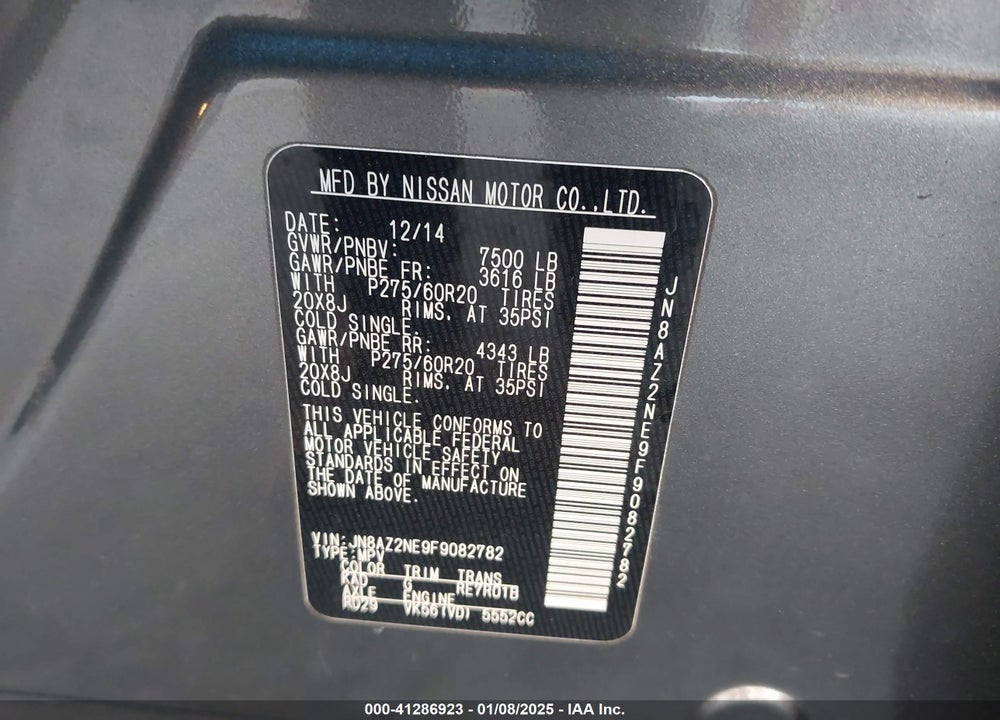 2015 INFINITI QX80 LIMITED VIN: JN8AZ2NE9F9082782
