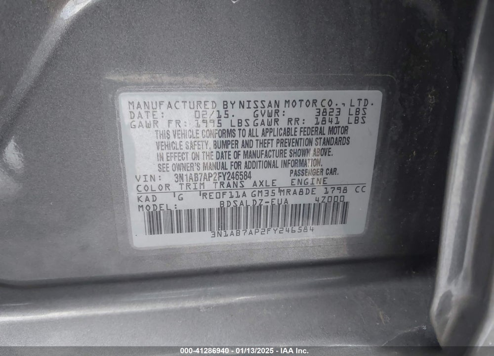 2015 NISSAN SENTRA VIN: 3N1AB7AP2FY246584