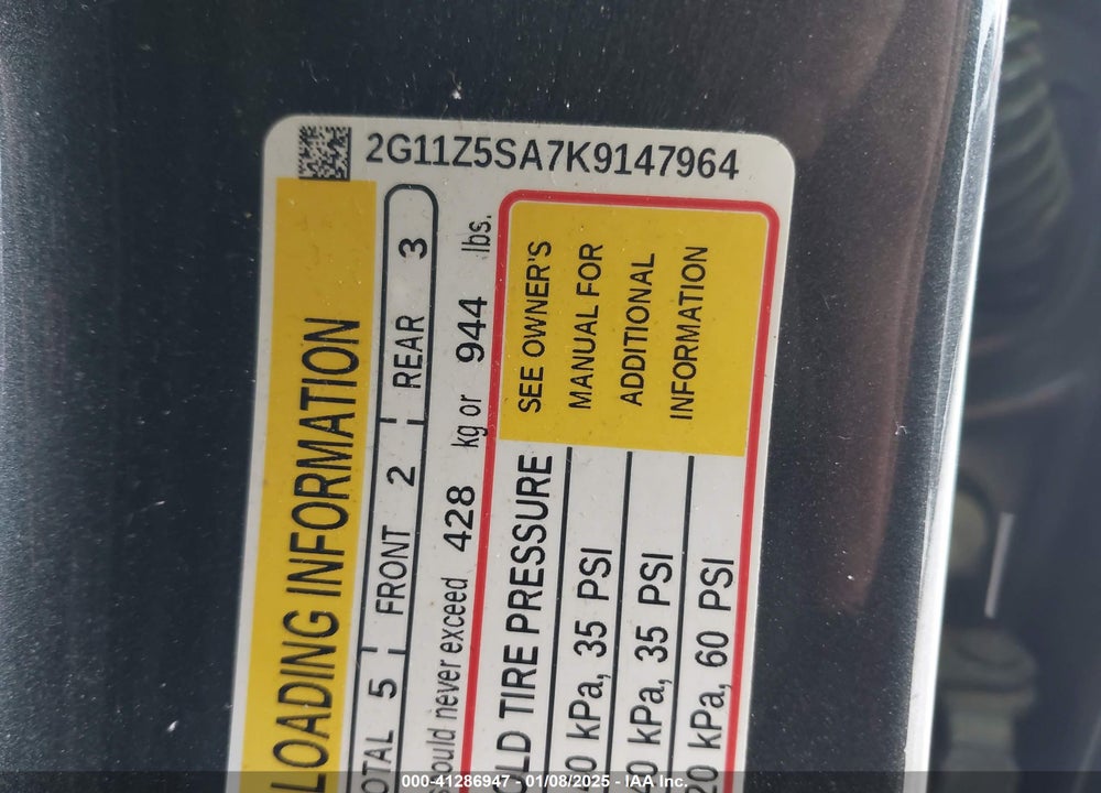 2019 CHEVROLET IMPALA LT VIN: 2G11Z5SA7K9147964