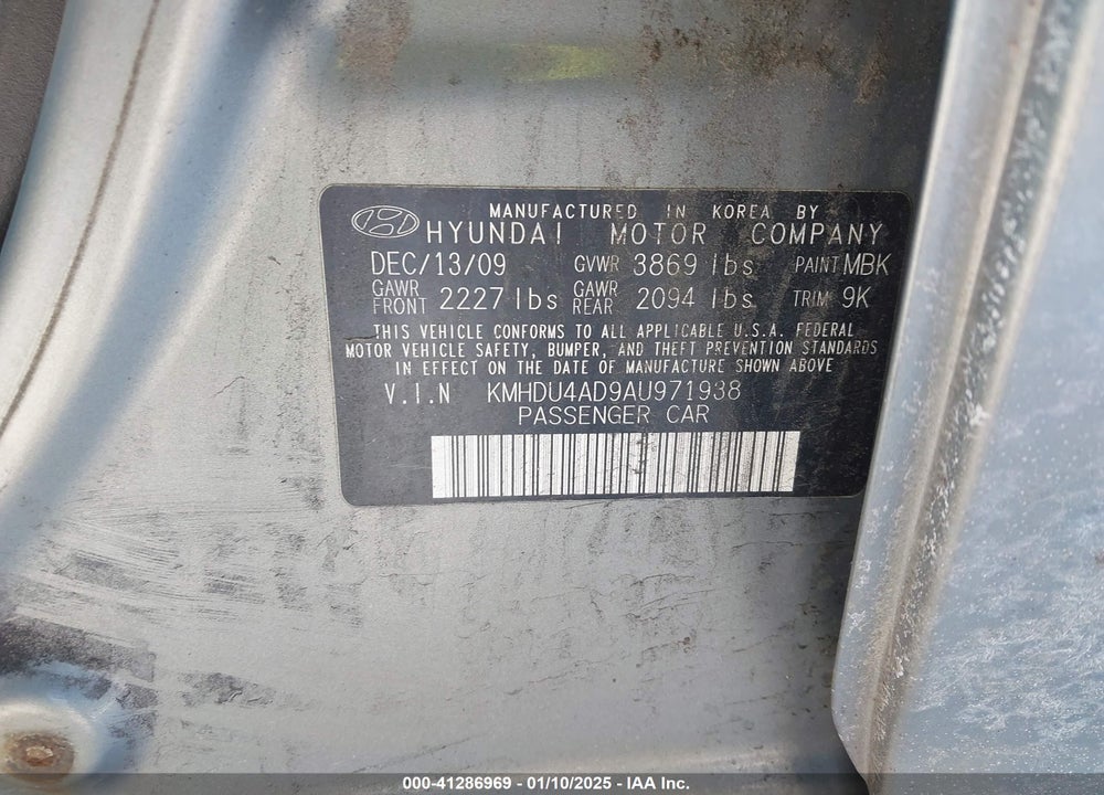 2010 HYUNDAI ELANTRA GLS VIN: KMHDU4AD9AU971938