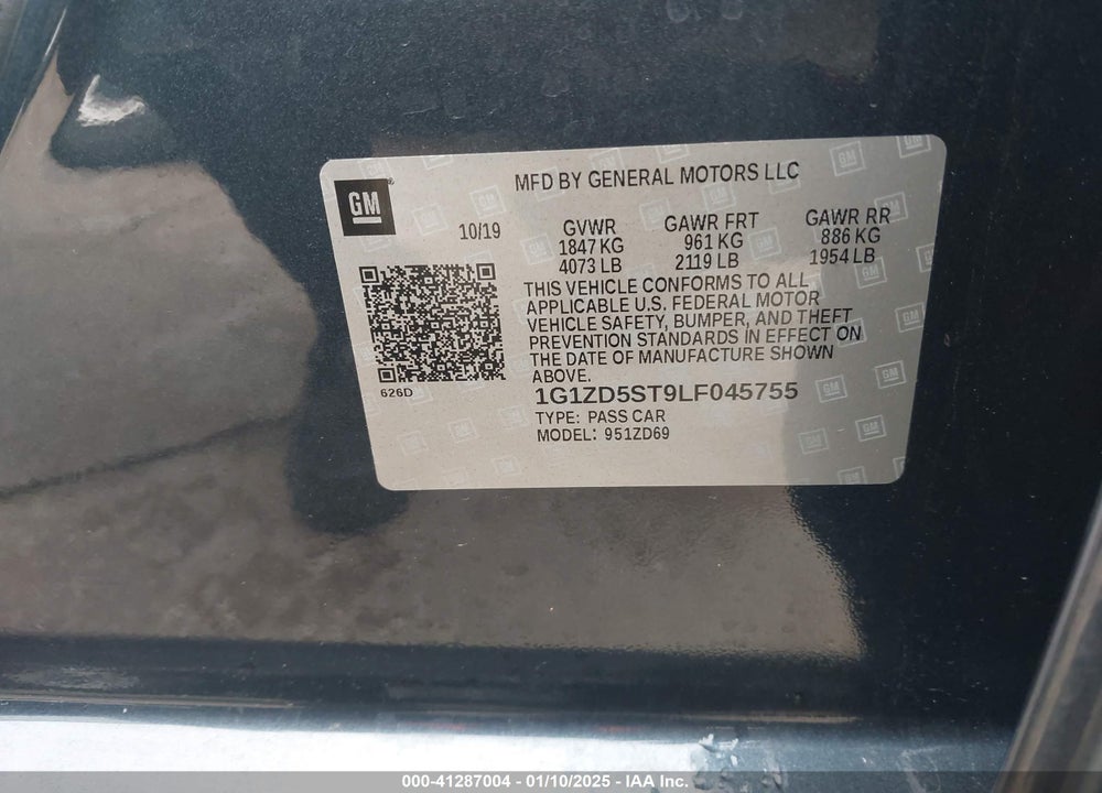 2020 CHEVROLET MALIBU VIN: 1G1ZD5ST9LF045755