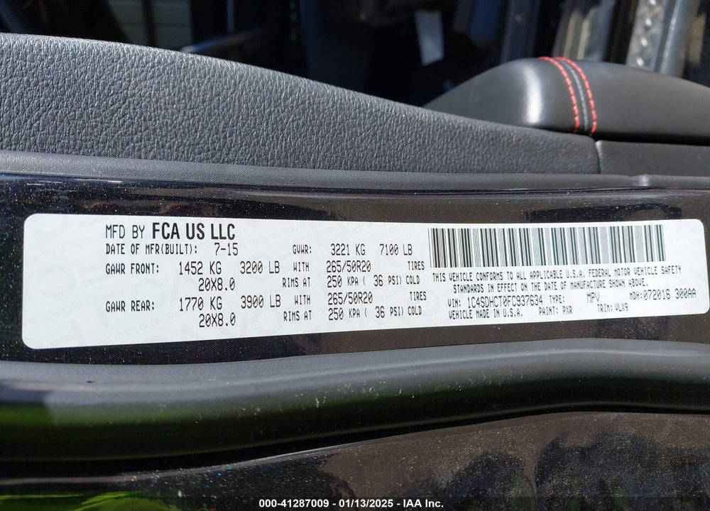 2015 DODGE DURANGO R/T VIN: 1C4SDHCT0FC937634